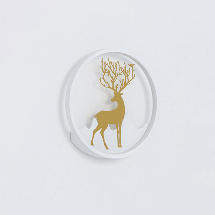 Lisslune | Deer Wall Lamp Nordic Metallic Black/White-Gold LED Circle Wall Light in Warm/White Light for Bedroom