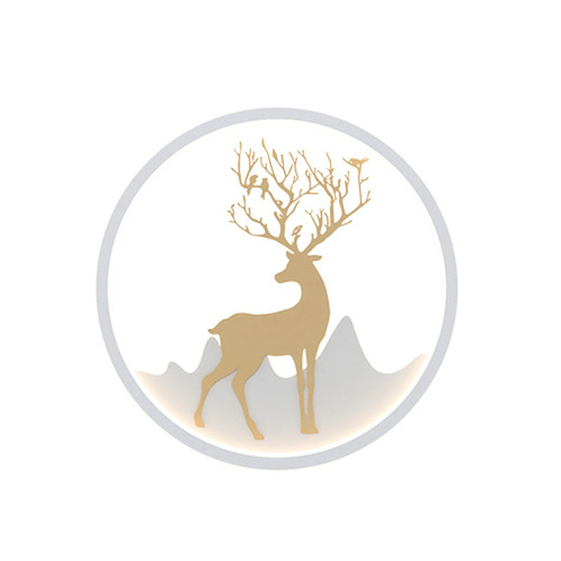 Lisslune | Deer Wall Lamp Nordic Metallic Black/White-Gold LED Circle Wall Light in Warm/White Light for Bedroom