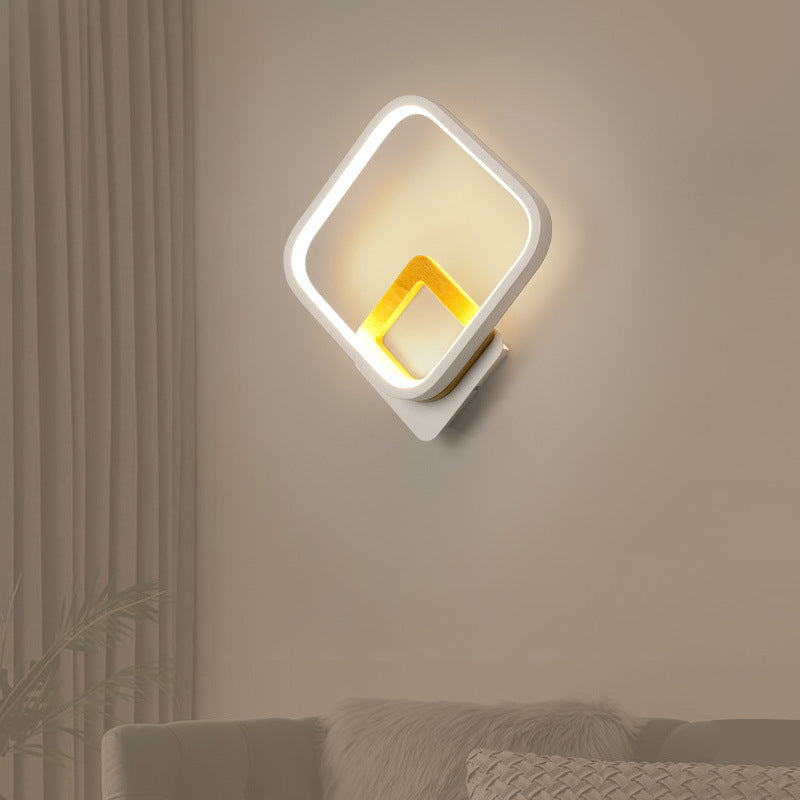 Lisslune | Metal Diamond-Frame Wall Lamp Minimalist White and Wood LED Wall Mounted Light in Warm/White Light