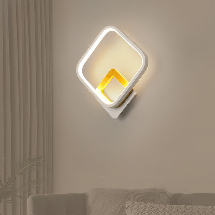 Lisslune | Metal Diamond-Frame Wall Lamp Minimalist White and Wood LED Wall Mounted Light in Warm/White Light