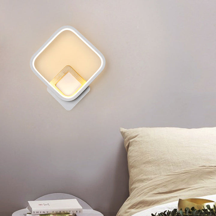 Lisslune | Metal Diamond-Frame Wall Lamp Minimalist White and Wood LED Wall Mounted Light in Warm/White Light