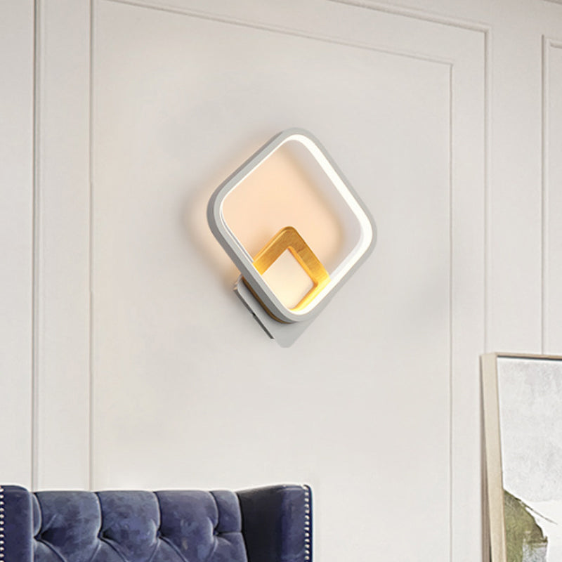 Lisslune | Metal Diamond-Frame Wall Lamp Minimalist White and Wood LED Wall Mounted Light in Warm/White Light