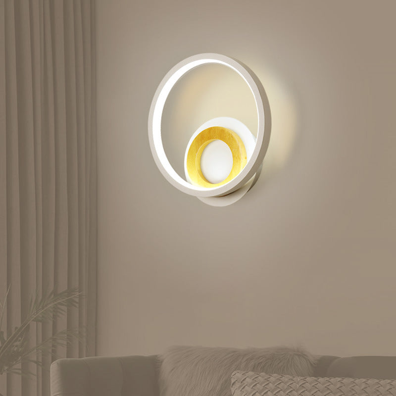 Lisslune | Double Ring Acrylic Wall Lamp Nordic White and Wood LED Wall Mount Lighting in Warm/White Light for Home