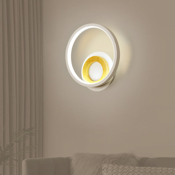 Lisslune | Double Ring Acrylic Wall Lamp Nordic White and Wood LED Wall Mount Lighting in Warm/White Light for Home