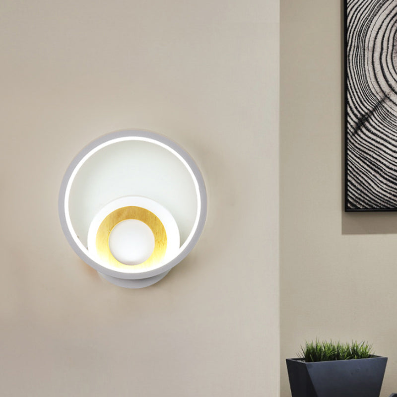 Lisslune | Double Ring Acrylic Wall Lamp Nordic White and Wood LED Wall Mount Lighting in Warm/White Light for Home