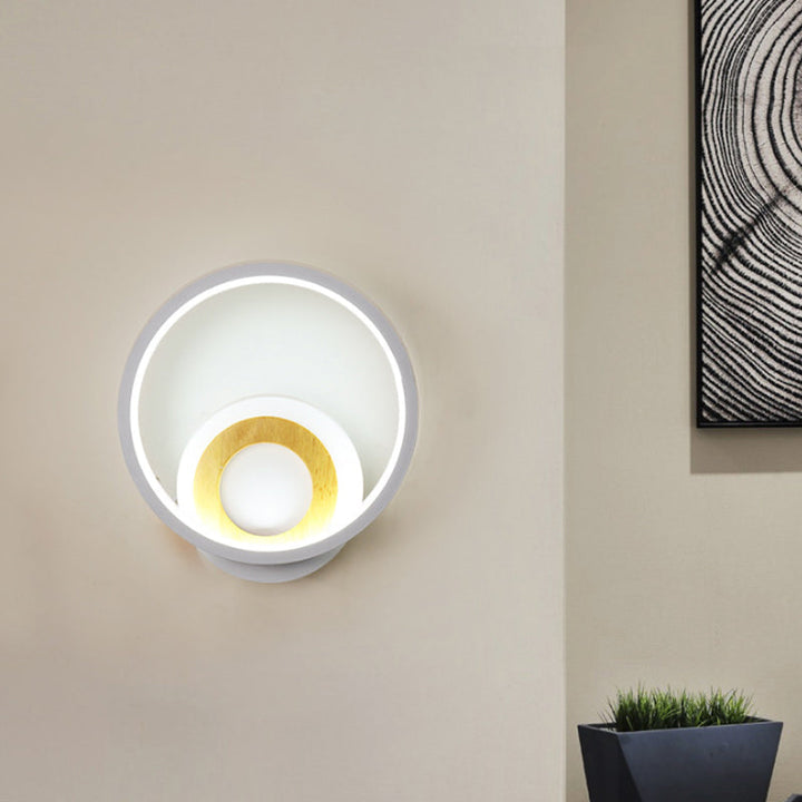 Lisslune | Double Ring Acrylic Wall Lamp Nordic White and Wood LED Wall Mount Lighting in Warm/White Light for Home