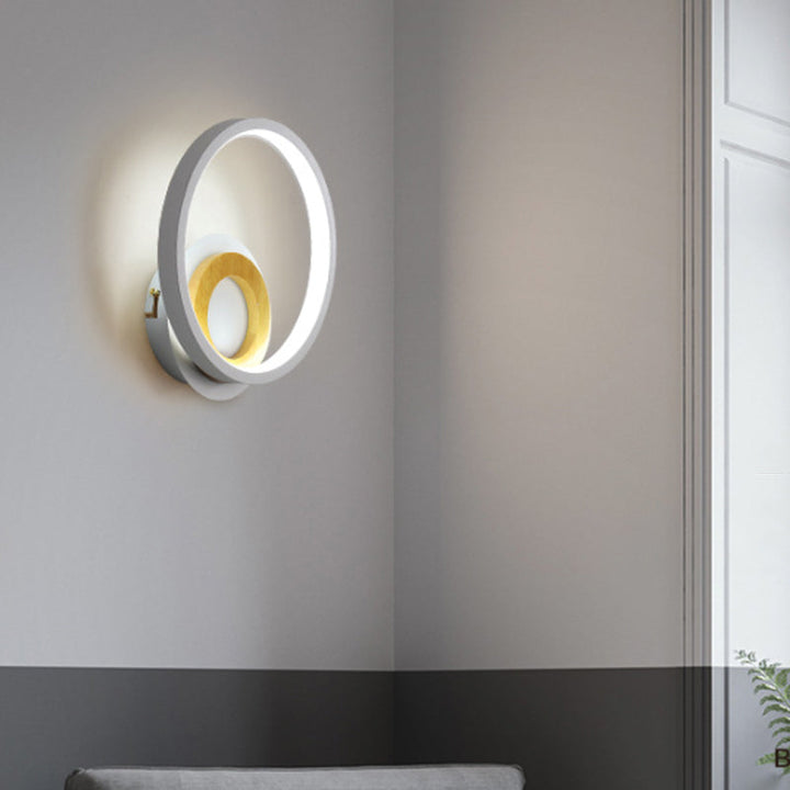 Lisslune | Double Ring Acrylic Wall Lamp Nordic White and Wood LED Wall Mount Lighting in Warm/White Light for Home