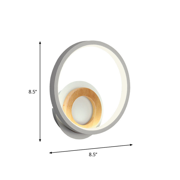 Lisslune | Double Ring Acrylic Wall Lamp Nordic White and Wood LED Wall Mount Lighting in Warm/White Light for Home