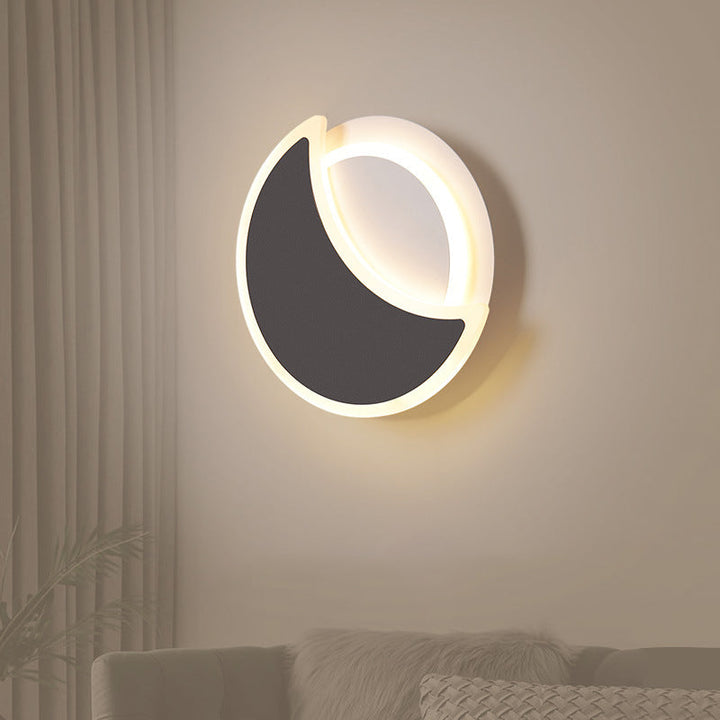 Lisslune | Acrylic Moon Eclipse Flush Wall Lamp Nordic Black/White LED Wall Mount Light in Warm/White Light for Bedroom