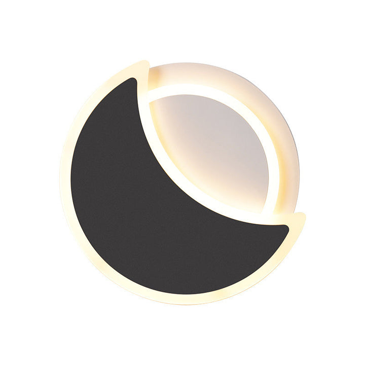 Lisslune | Acrylic Moon Eclipse Flush Wall Lamp Nordic Black/White LED Wall Mount Light in Warm/White Light for Bedroom