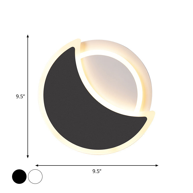 Lisslune | Acrylic Moon Eclipse Flush Wall Lamp Nordic Black/White LED Wall Mount Light in Warm/White Light for Bedroom