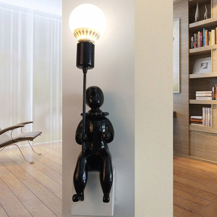 Skørter | Modern Sitting Boy Wall Lamp Resin 1 Head Monochrome Wall Lamp for Bedroom