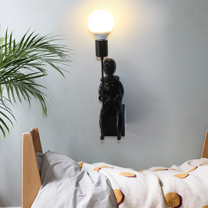 Skørter | Modern Sitting Boy Wall Lamp Resin 1 Head Monochrome Wall Lamp for Bedroom