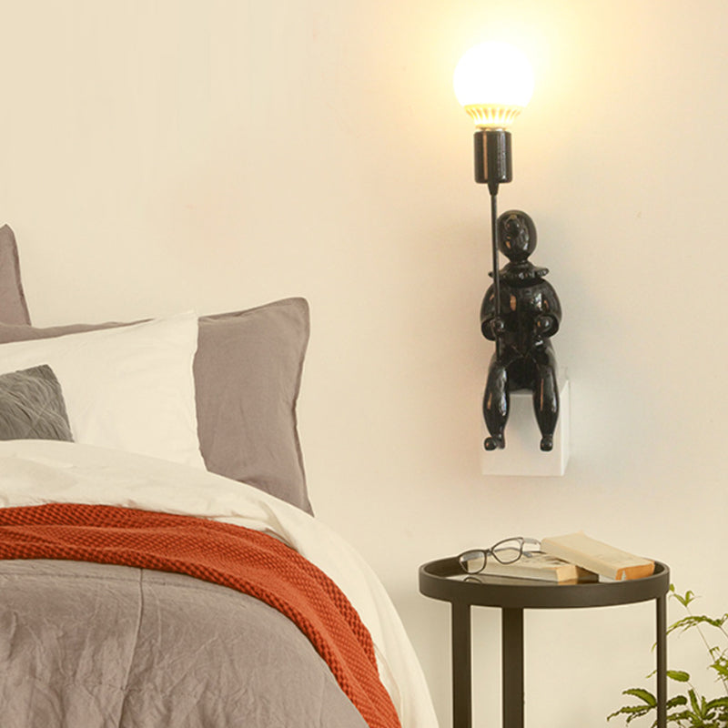 Skørter | Modern Sitting Boy Wall Lamp Resin 1 Head Monochrome Wall Lamp for Bedroom
