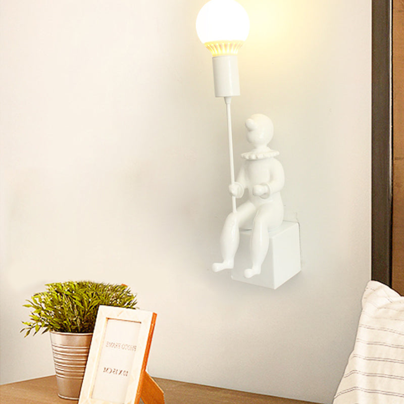 Skørter | Modern Sitting Boy Wall Lamp Resin 1 Head Monochrome Wall Lamp for Bedroom