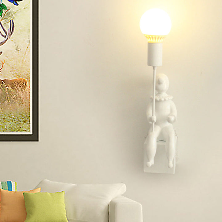 Skørter | Modern Sitting Boy Wall Lamp Resin 1 Head Monochrome Wall Lamp for Bedroom