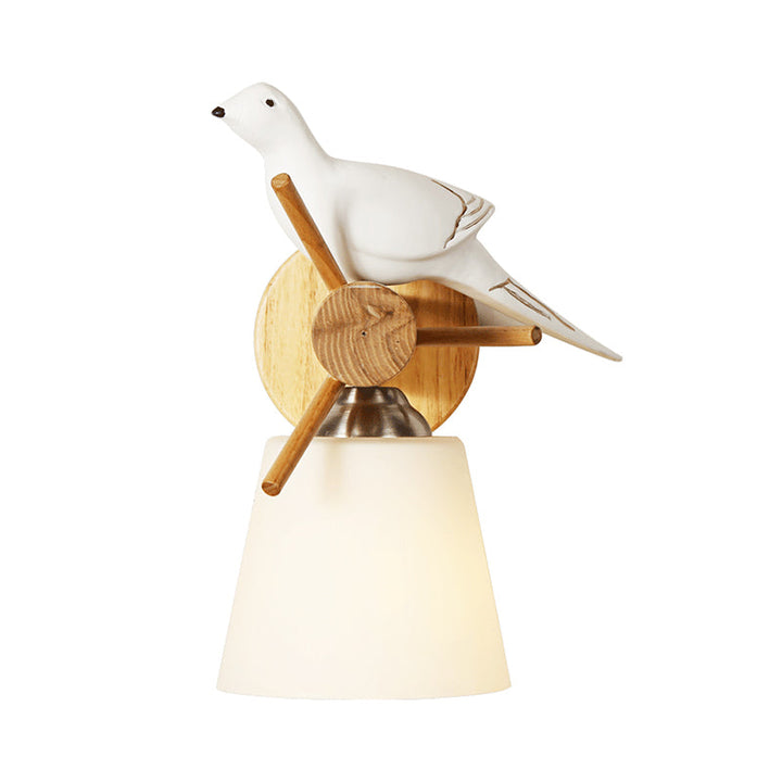 Skørter | Frosted Glass Tapered Shade Wall Light with Bird 1 Light Contemporary Wall Light in White for Library