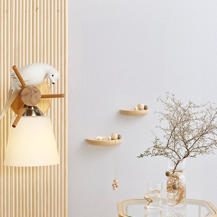 Skørter | Frosted Glass Tapered Shade Wall Light with Bird 1 Light Contemporary Wall Light in White for Library