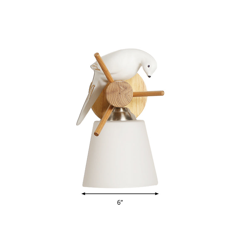 Skørter | Frosted Glass Tapered Shade Wall Light with Bird 1 Light Contemporary Wall Light in White for Library
