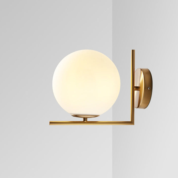 Lisslune | Frosted White Glass Ball Wall Lamp Minimalist 1 Head Gold Wall Lamp Light with Right Angle Arm, Warm/White Light