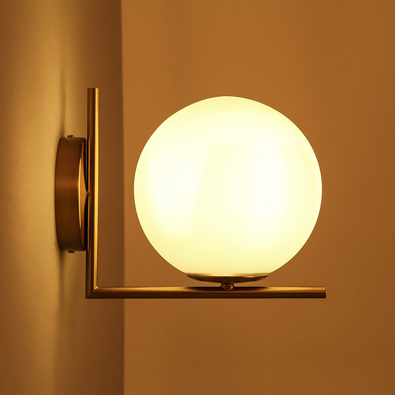 Lisslune | Frosted White Glass Ball Wall Lamp Minimalist 1 Head Gold Wall Lamp Light with Right Angle Arm, Warm/White Light