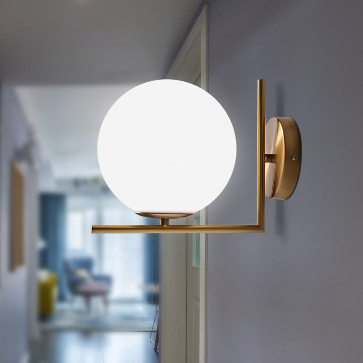 Lisslune | Frosted White Glass Ball Wall Lamp Minimalist 1 Head Gold Wall Lamp Light with Right Angle Arm, Warm/White Light