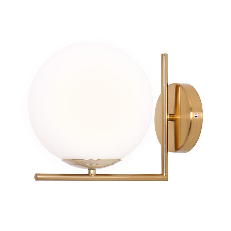 Lisslune | Frosted White Glass Ball Wall Lamp Minimalist 1 Head Gold Wall Lamp Light with Right Angle Arm, Warm/White Light