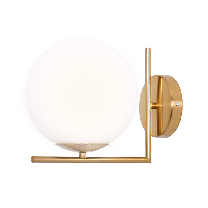 Lisslune | Frosted White Glass Ball Wall Lamp Minimalist 1 Head Gold Wall Lamp Light with Right Angle Arm, Warm/White Light
