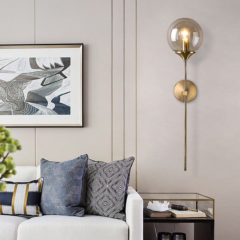 Skørter | Ball Shade Pencil-Arm Wall Lighting Postmodern Clear/Amber/Smoke Grey Glass Single Brass Wall Mounted Lamp