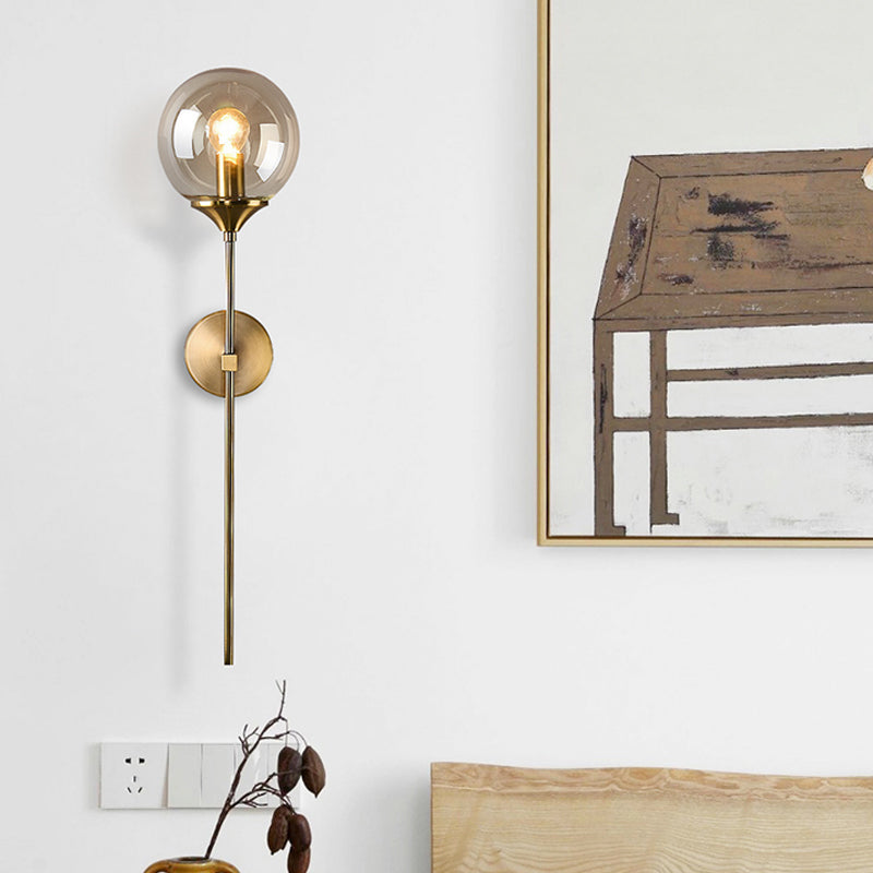 Skørter | Ball Shade Pencil-Arm Wall Lighting Postmodern Clear/Amber/Smoke Grey Glass Single Brass Wall Mounted Lamp