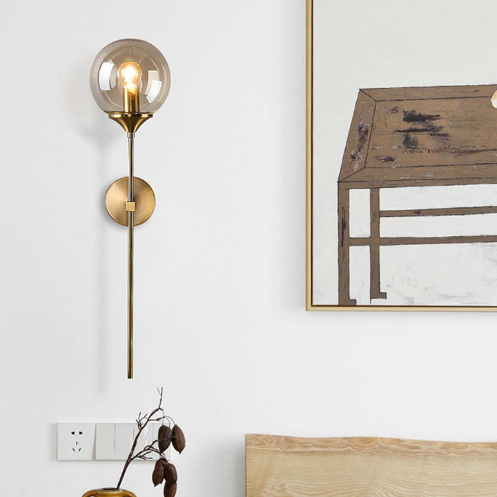 Skørter | Ball Shade Pencil-Arm Wall Lighting Postmodern Clear/Amber/Smoke Grey Glass Single Brass Wall Mounted Lamp
