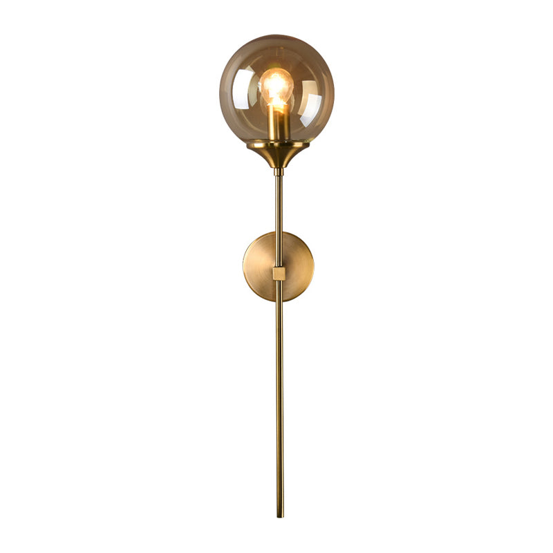 Skørter | Ball Shade Pencil-Arm Wall Lighting Postmodern Clear/Amber/Smoke Grey Glass Single Brass Wall Mounted Lamp