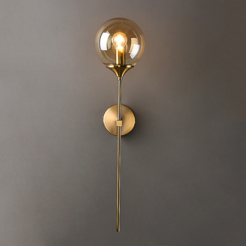 Skørter | Ball Shade Pencil-Arm Wall Lighting Postmodern Clear/Amber/Smoke Grey Glass Single Brass Wall Mounted Lamp