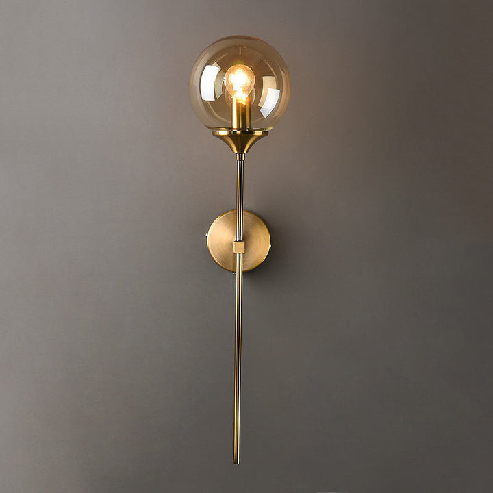 Skørter | Ball Shade Pencil-Arm Wall Lighting Postmodern Clear/Amber/Smoke Grey Glass Single Brass Wall Mounted Lamp