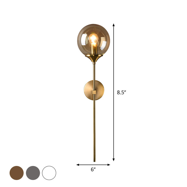 Skørter | Ball Shade Pencil-Arm Wall Lighting Postmodern Clear/Amber/Smoke Grey Glass Single Brass Wall Mounted Lamp