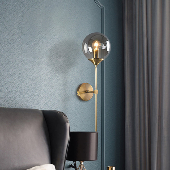 Skørter | Ball Shade Pencil-Arm Wall Lighting Postmodern Clear/Amber/Smoke Grey Glass Single Brass Wall Mounted Lamp