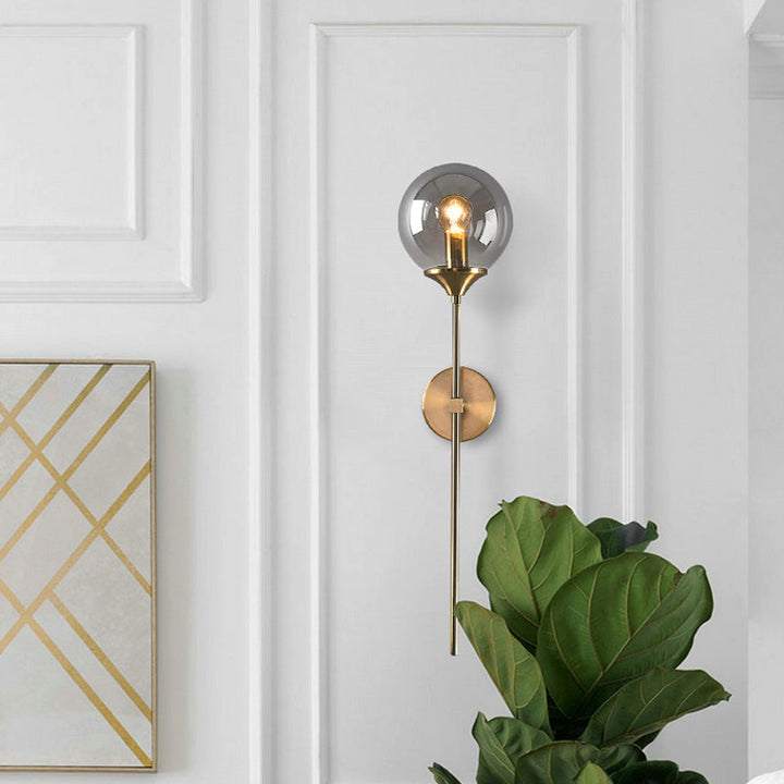 Skørter | Ball Shade Pencil-Arm Wall Lighting Postmodern Clear/Amber/Smoke Grey Glass Single Brass Wall Mounted Lamp