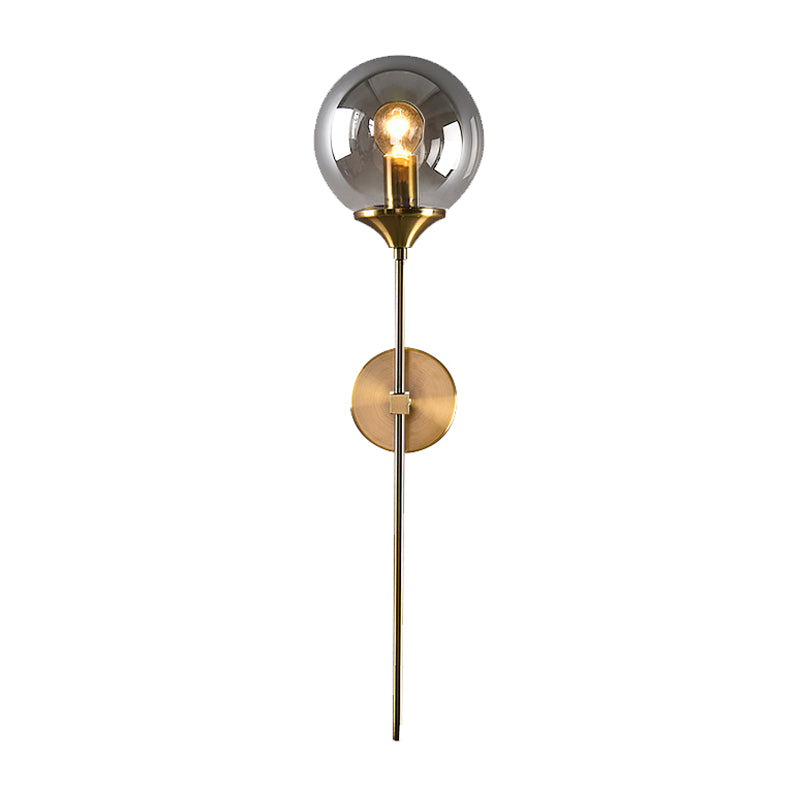 Skørter | Ball Shade Pencil-Arm Wall Lighting Postmodern Clear/Amber/Smoke Grey Glass Single Brass Wall Mounted Lamp