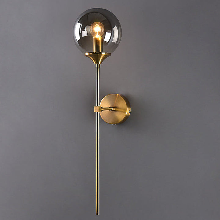 Skørter | Ball Shade Pencil-Arm Wall Lighting Postmodern Clear/Amber/Smoke Grey Glass Single Brass Wall Mounted Lamp