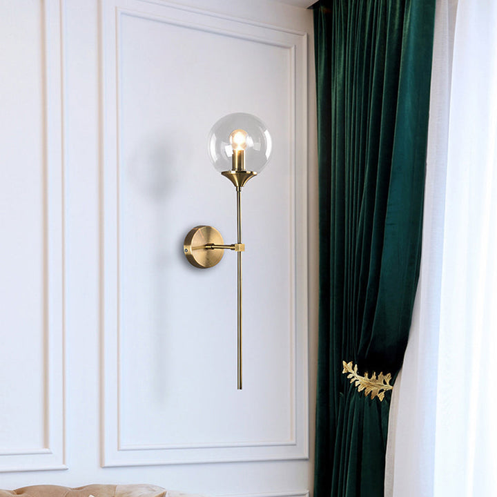 Skørter | Ball Shade Pencil-Arm Wall Lighting Postmodern Clear/Amber/Smoke Grey Glass Single Brass Wall Mounted Lamp