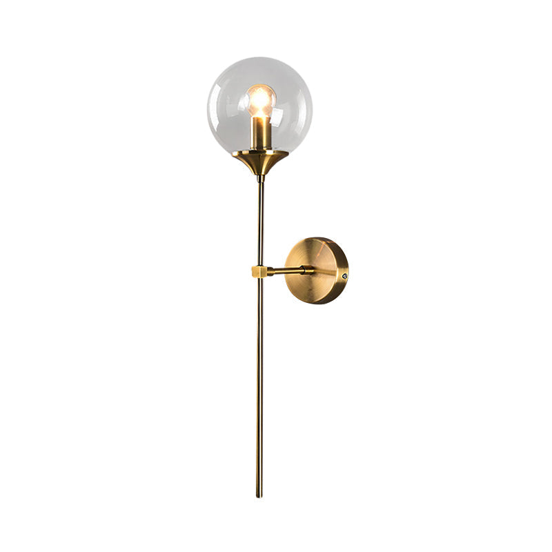 Skørter | Ball Shade Pencil-Arm Wall Lighting Postmodern Clear/Amber/Smoke Grey Glass Single Brass Wall Mounted Lamp