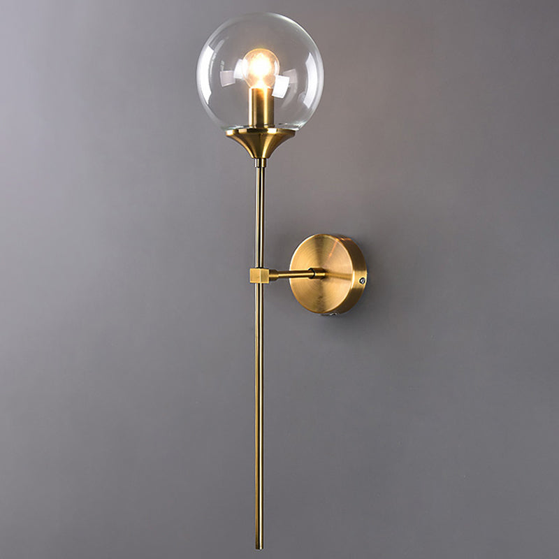 Skørter | Ball Shade Pencil-Arm Wall Lighting Postmodern Clear/Amber/Smoke Grey Glass Single Brass Wall Mounted Lamp
