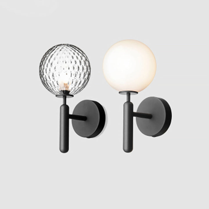 Lisslune | 1-Light Nightstand Wall Lamp Simple Black Wall-Mounted Light Fixture with Ball White/Clear Water Glass Shade
