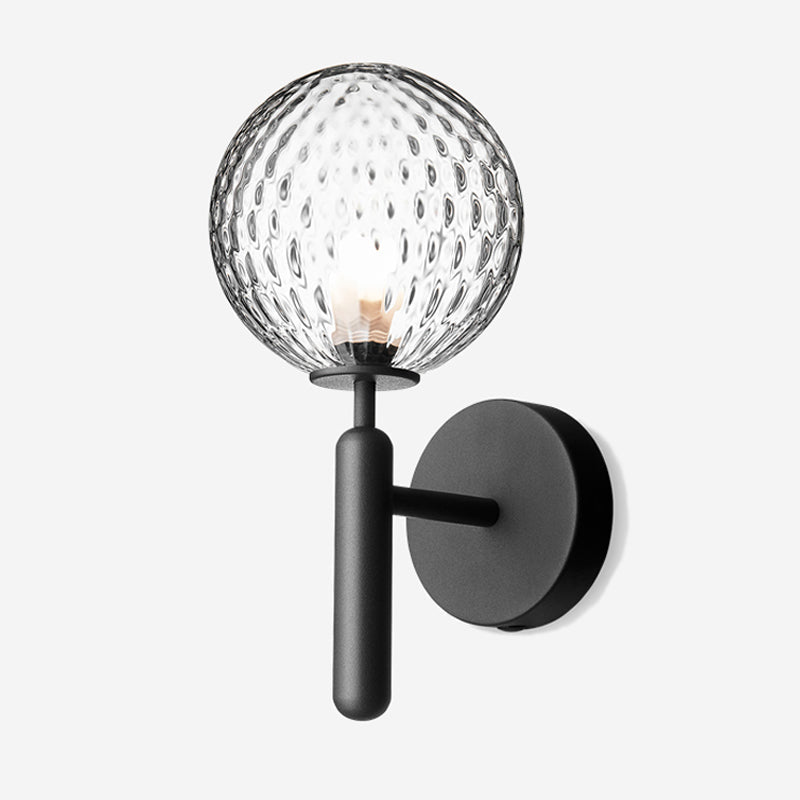 Lisslune | 1-Light Nightstand Wall Lamp Simple Black Wall-Mounted Light Fixture with Ball White/Clear Water Glass Shade