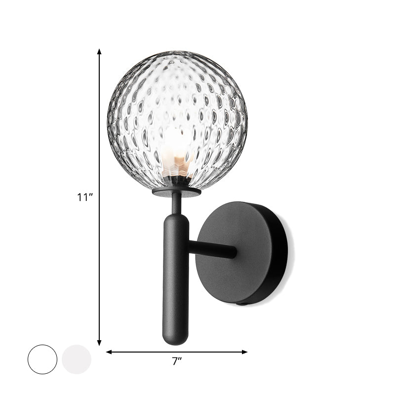 Lisslune | 1-Light Nightstand Wall Lamp Simple Black Wall-Mounted Light Fixture with Ball White/Clear Water Glass Shade