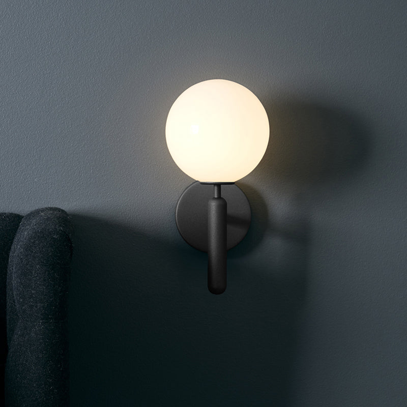 Lisslune | 1-Light Nightstand Wall Lamp Simple Black Wall-Mounted Light Fixture with Ball White/Clear Water Glass Shade