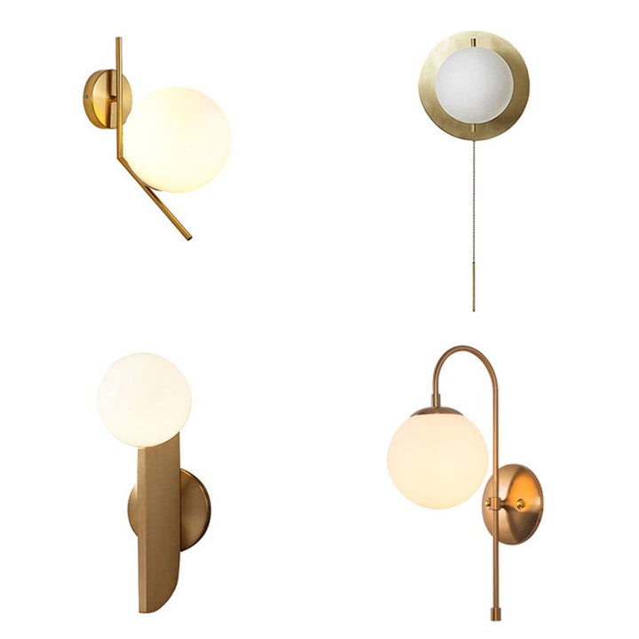 Skørter | Golden Mini Globe Wall Lamp Light Simple 1-Light Opaline Glass Wall Mount Fixture for Bedroom