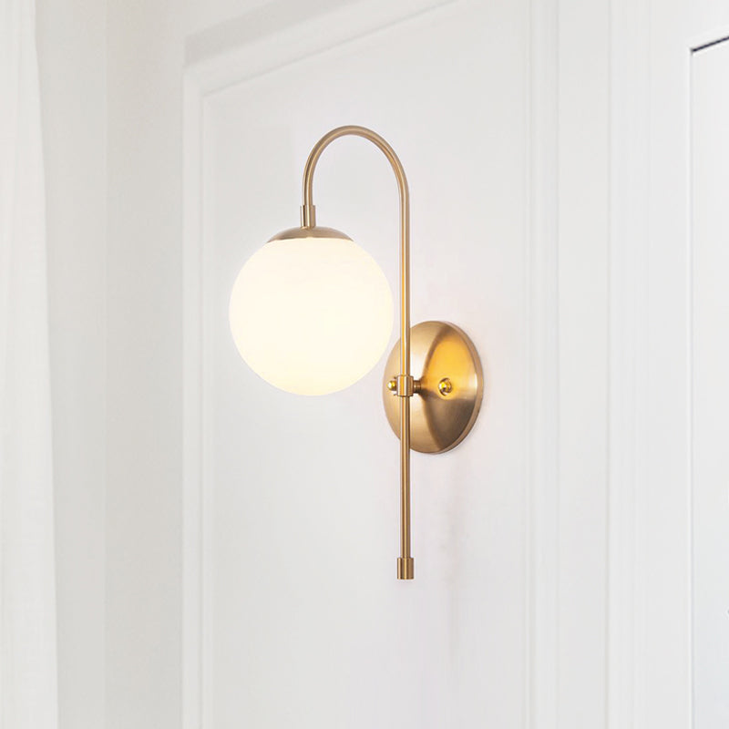 Skørter | Golden Mini Globe Wall Lamp Light Simple 1-Light Opaline Glass Wall Mount Fixture for Bedroom