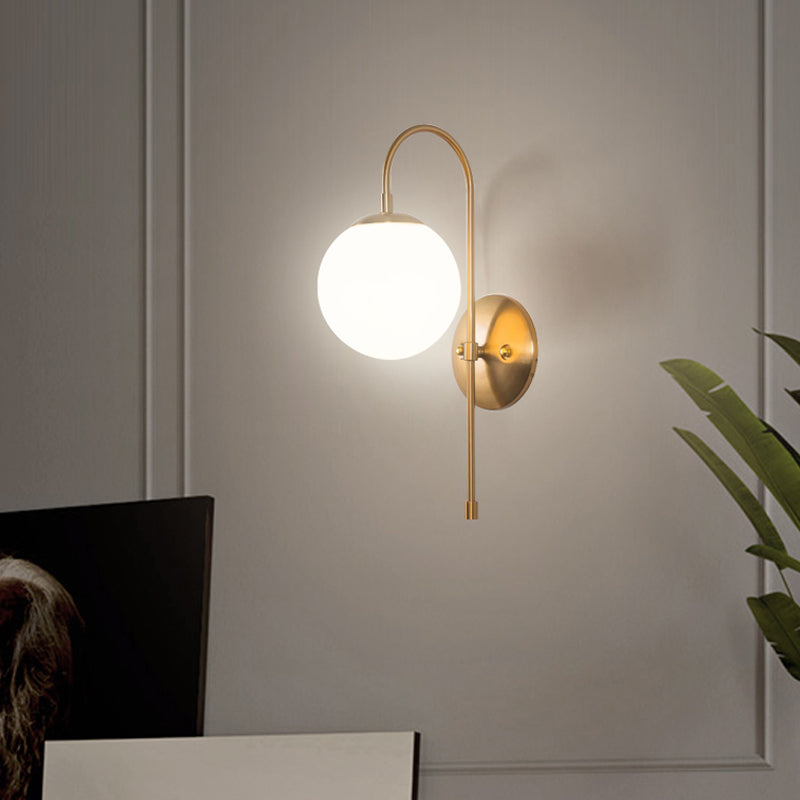 Skørter | Golden Mini Globe Wall Lamp Light Simple 1-Light Opaline Glass Wall Mount Fixture for Bedroom