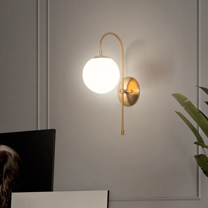 Skørter | Golden Mini Globe Wall Lamp Light Simple 1-Light Opaline Glass Wall Mount Fixture for Bedroom
